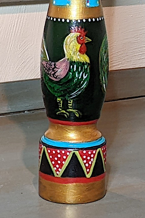 Hand-painted Pepper Mill with two cockerels