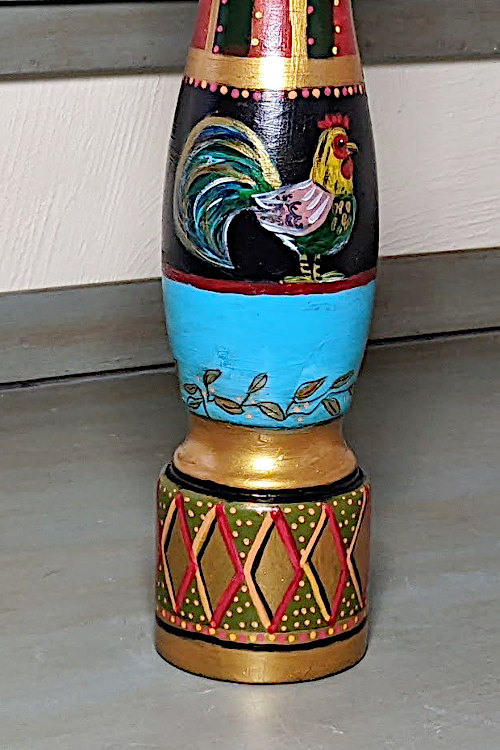 Hand-painted Pepper Mill with Two Cockerels