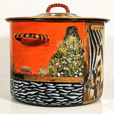 Hand-painted with decoupage Africa Themed Bread Bin