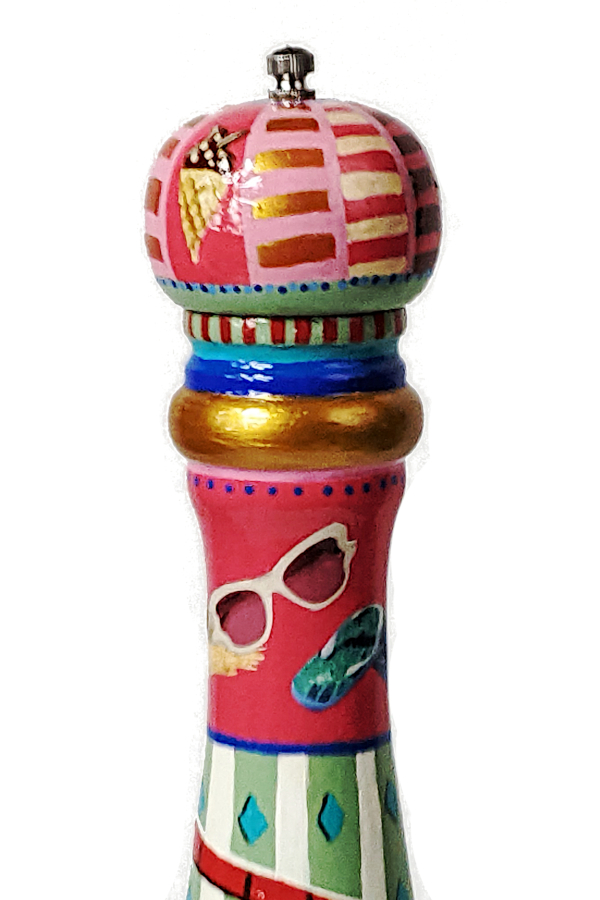 Image of the top of my Helter Skelter hand-painted Pepper Mill