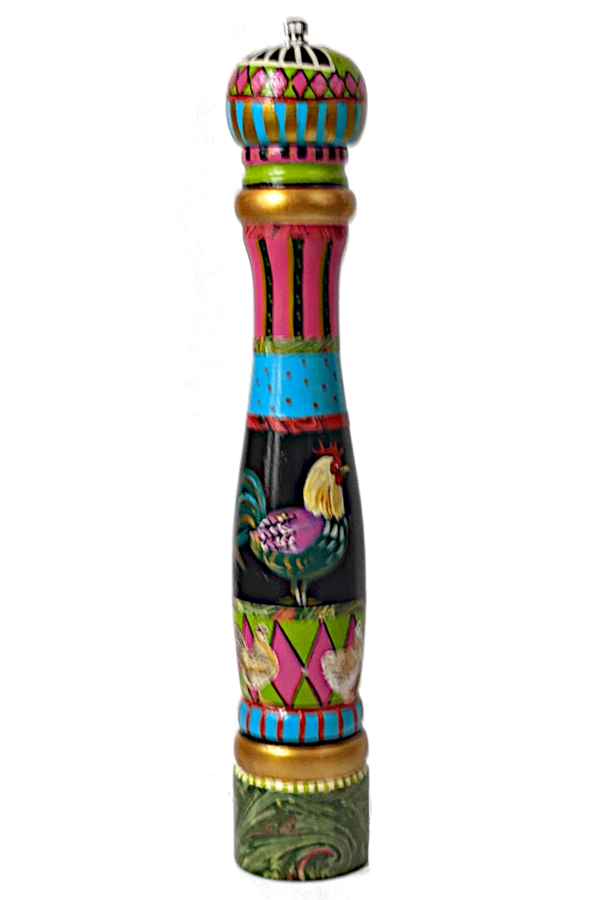 Pink Cockerels Hand-painted Pepper Mill